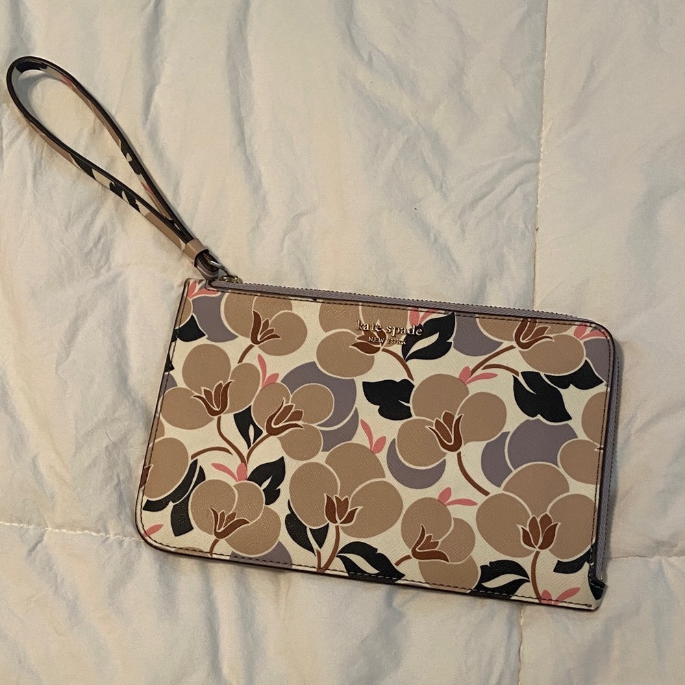 Kate Spade Floral Wristlet Clutch - Pink, Black, and Tan